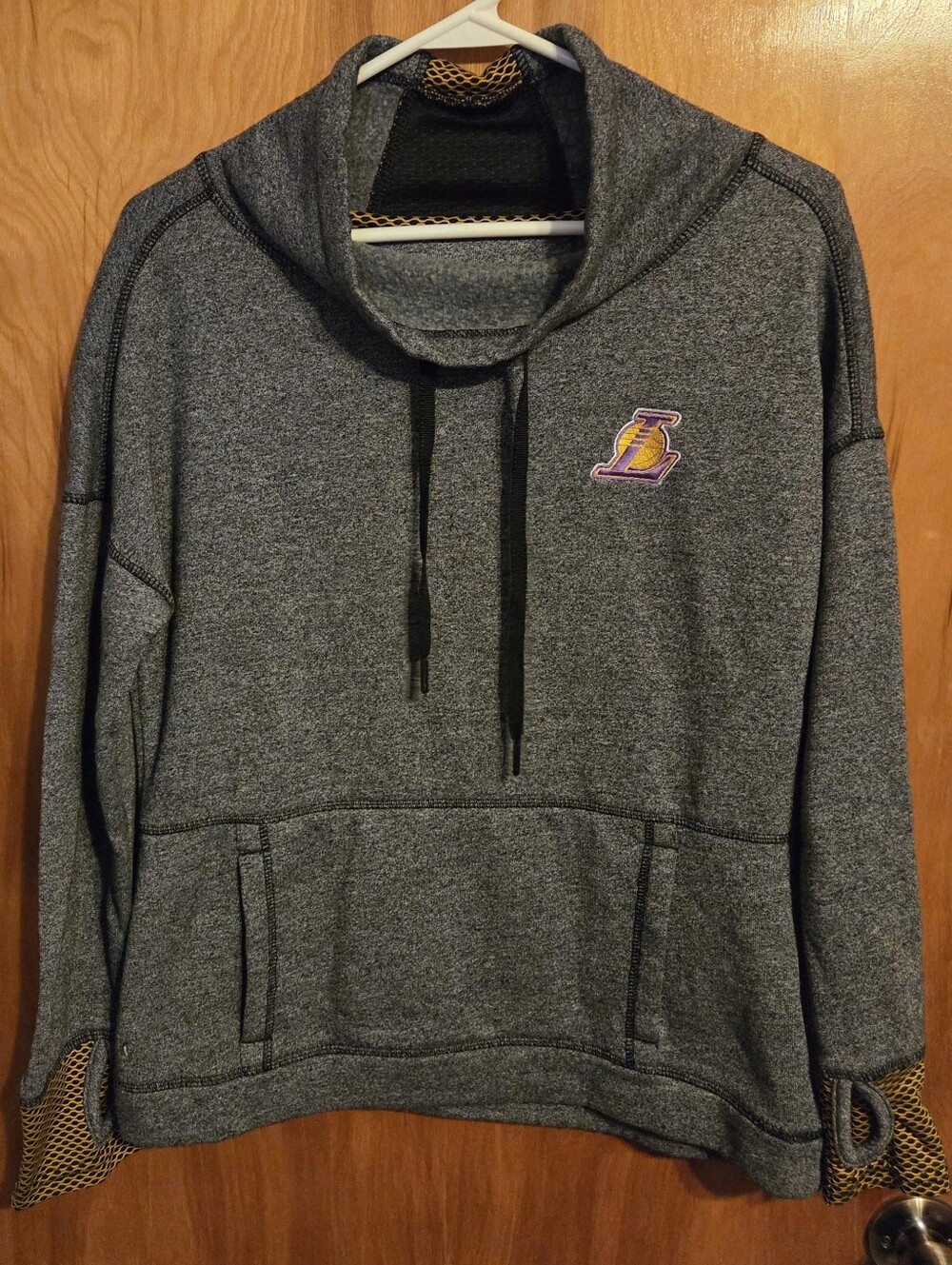 Antigua Womens Los Angeles Lakers Cowl Neck Grey Fleece Pullover Size S